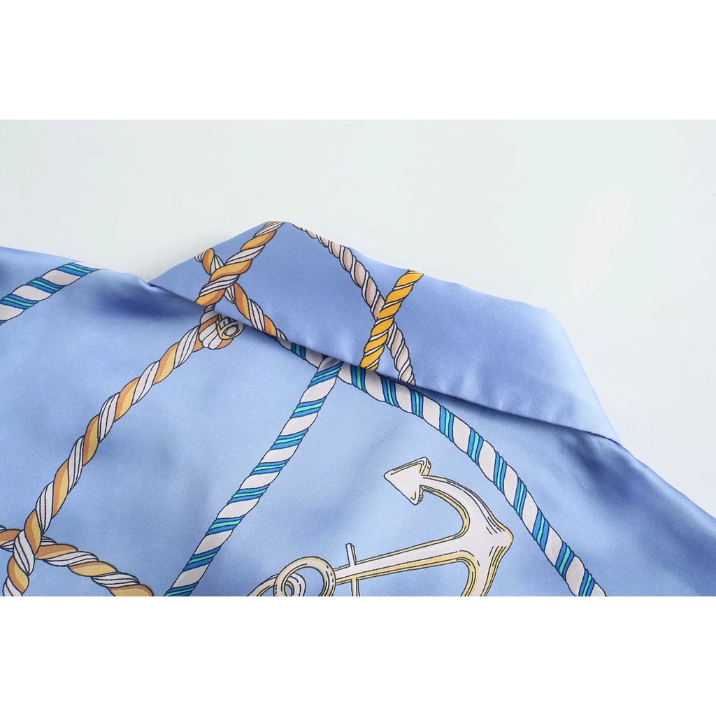 Áo Zara chemise lụa chuỗi xanh AH2SMG43N10