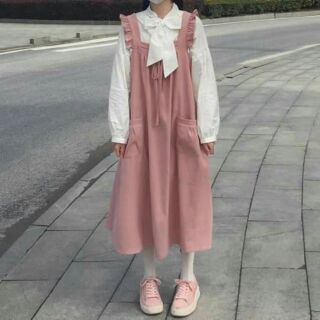 Set yếm váy hồng ulzzang kèm ảnh thật
