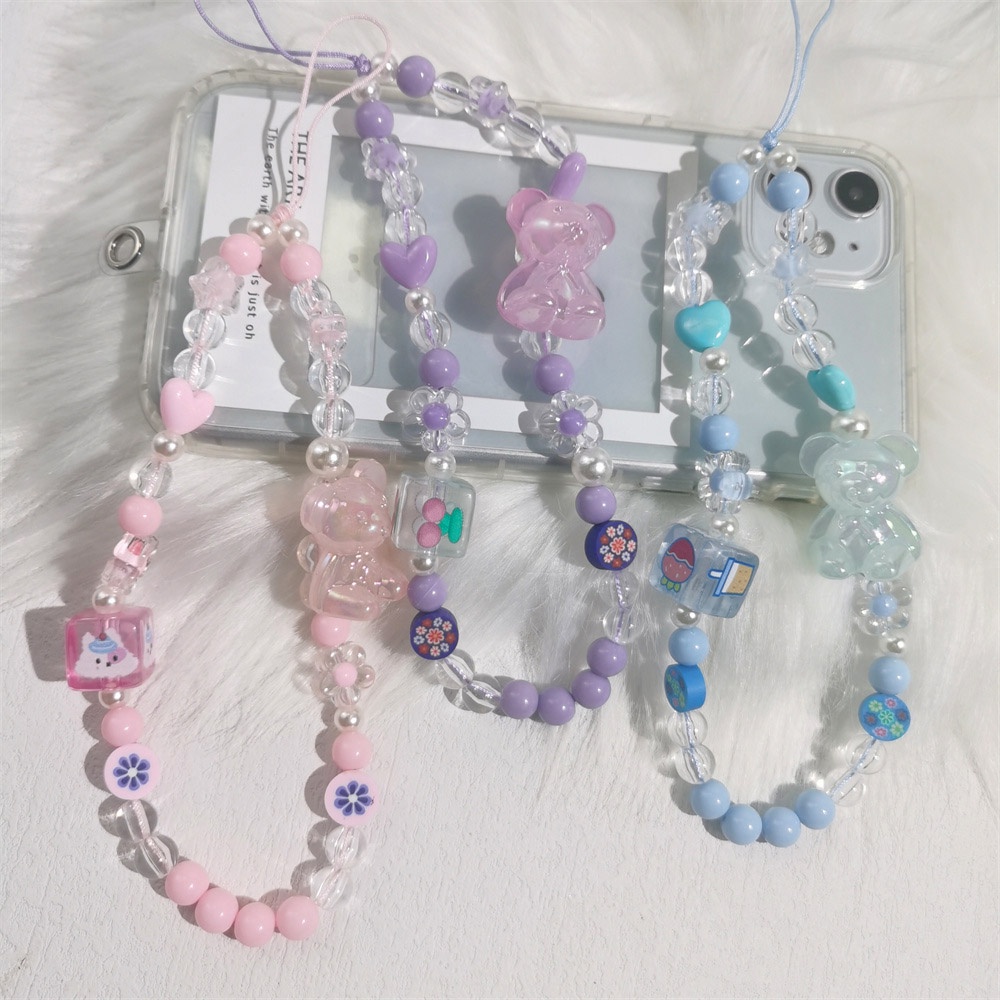 Dây Đeo Điện Thoại Bằng Acrylic Chống Thất Lạc Hình Gấu Dễ Thương Cho Charm L46-1 L46-2 L46-3