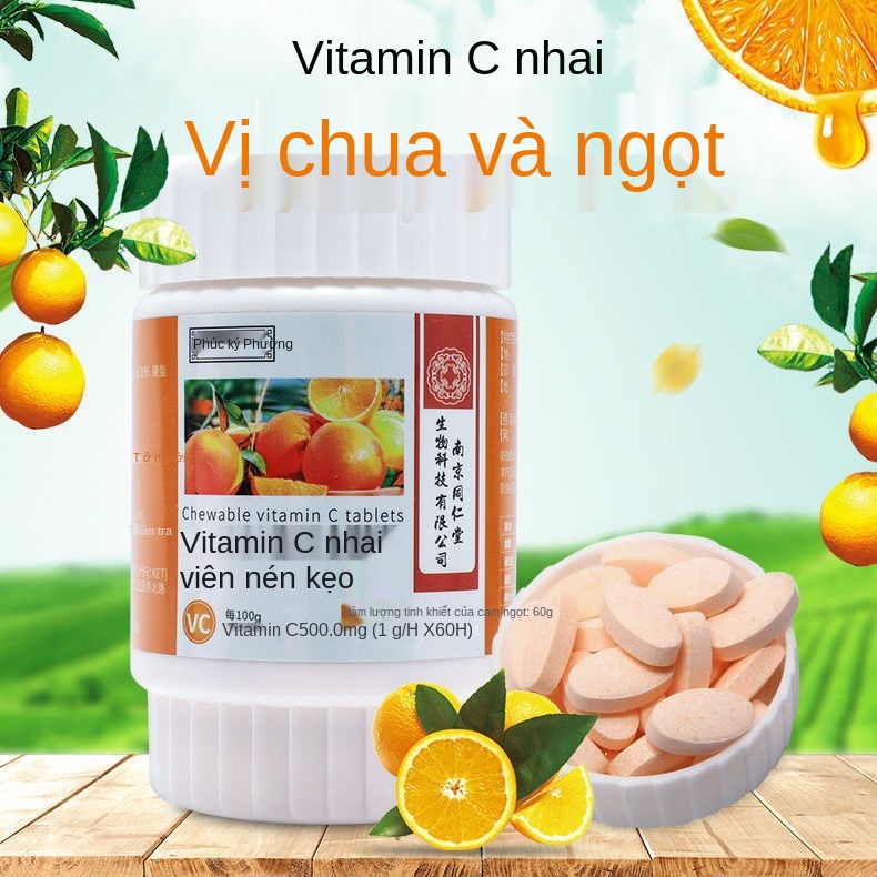 Nanjing Tongrentang Vitamin C Chewable Tablets Kẹo Vị cam 60 Miếng / Hộp