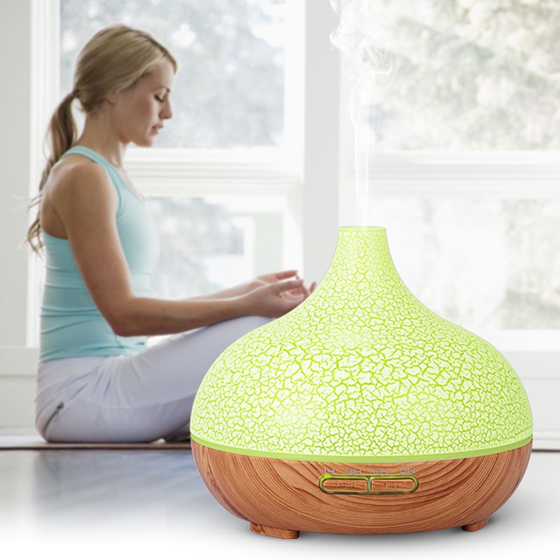 Máy Xông Tinh Dầu Khuếch Tán Phun Sương Cổ Cao Vân Rạn Và Vân Gỗ Dung Tích 550ML Tạo Độ Ẩm Khử Mùi Tặng Kèm REMOTE