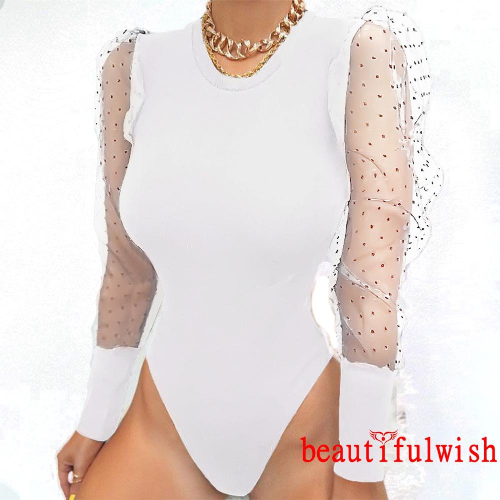 ✥Ne✭Bộ Áo Liền Quần Tay Phồng Cổ Tròn Màu Trơn Phối Ren Thời Trang Cho Nữ | BigBuy360 - bigbuy360.vn