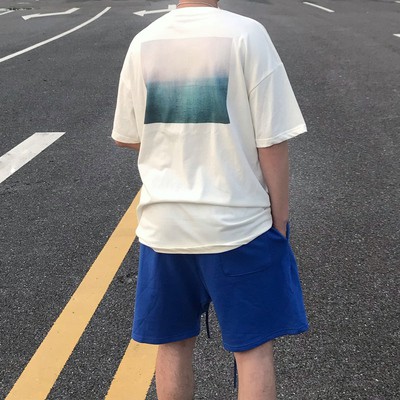 FOG FEAR OF GOD ESSENTIALS Double Line California Limited Beach Photo Couple Loose Short Sleeve T-Shirt