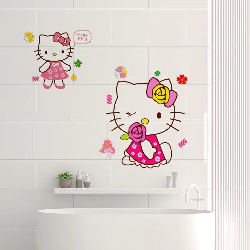 Miếng dán trang trí bồn cầu toilet Hello Kitty Huệ decor chất liệu Vinyl chống nước siêu bền, không phai màu, bong tróc,