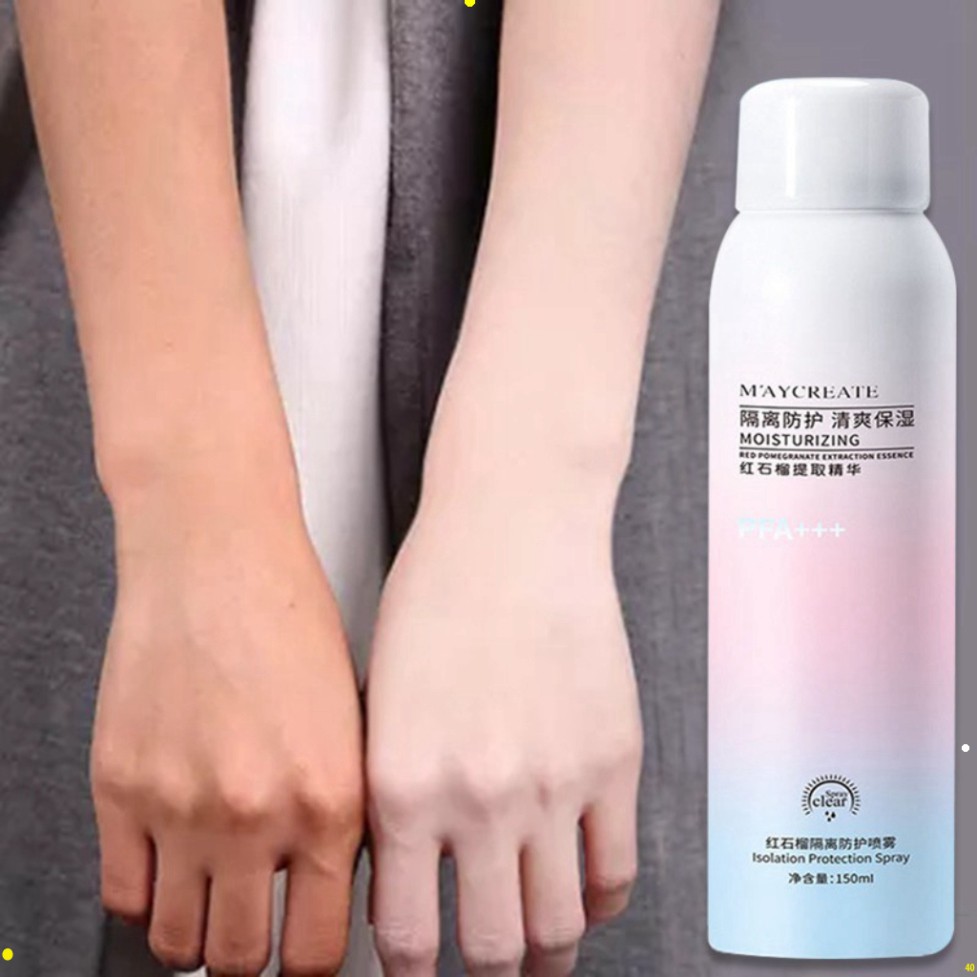 Xịt chống nắng Trắng Da Maycreate 150ml spf35 che khuyết điểm, chai xịt kem chống bật tone hàng chính hãng vxc