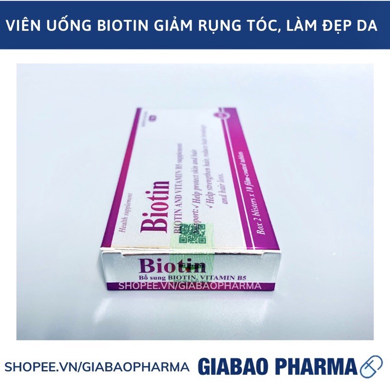 Viên uống bổ sung Biotin, Vitamin B5 giúp tóc chắc khỏe, giảm gãy rụng tóc - Hộp 20 viên | Thế Giới Skin Care