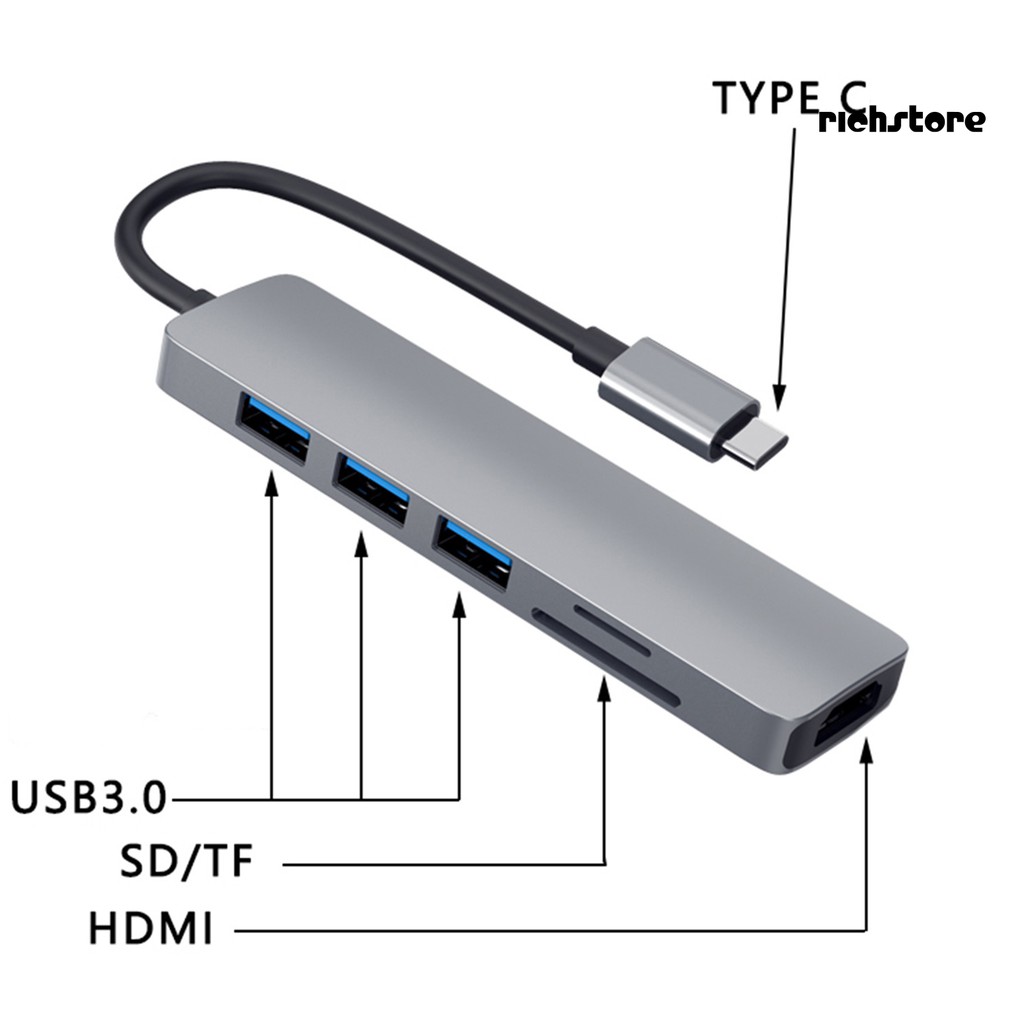 Bộ Chuyển Đổi Thẻ Nhớ Micro-sd Tf 6 Trong 1 4k Type C Sang Hdmi Usb 3.0