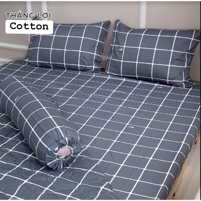 Drap cotton 100% , ga trải giường cao cấp chuẩn LOGO CTY mẫu bàn cờ đen
