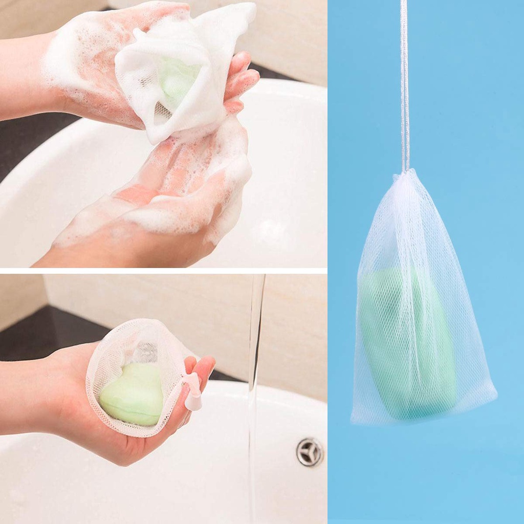 [Hàng mới về] Túi lưới đựng xà phòng tạo bọt handmade kiểu dây rút hai lớp nhiều màu sắc tùy chọn phong cách Nhật Bản