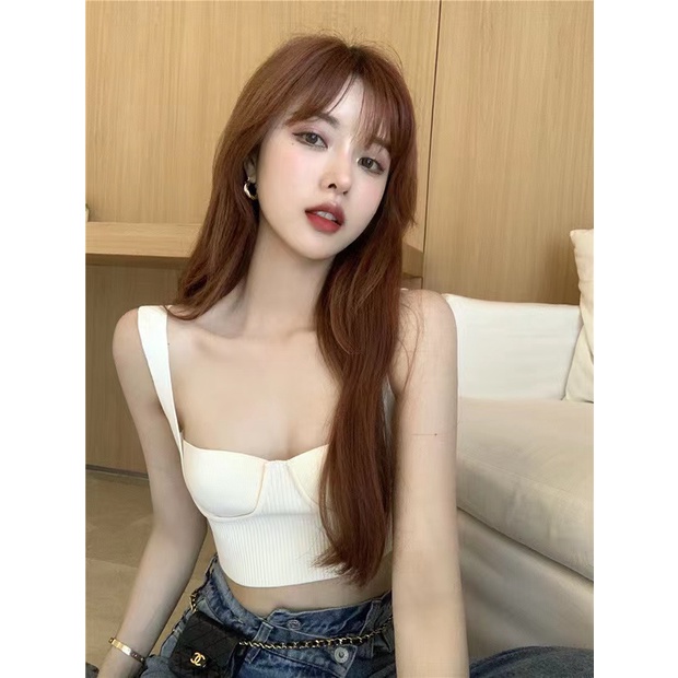 Áo Hai Dây Dệt Kim Màu Sắc Đơn Giản Cho Nữ