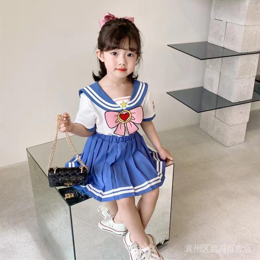 Bộ Áo + Chân Váy Xếp Ly Thủy Thủ Mặt Trăng Dễ Thương Thời Trang Mùa Hè 2022 Dành Cho Bé Gái