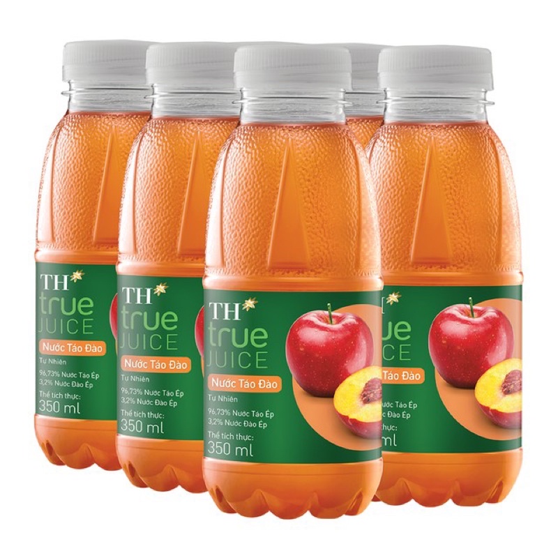 LỐC 6 CHAI NƯỚC TÁO ĐÀO TỰ NHIÊN (96.73% APPLE JUICE, 3.2% PEACH JUICE) – TH TRUE JUICE  350ml