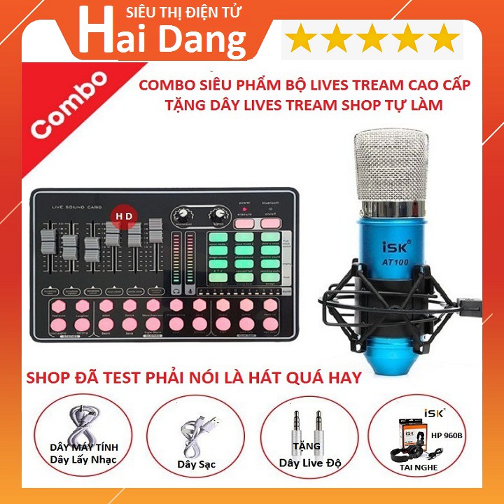 Mic Thu Âm AT100, Soundcard H9 Bluetooth, Tai Nghe HP960B ( Tặng Dây Lievestream Shop Tự Làm )