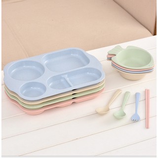 Bộ Khay ăn dặm 6 món lúa mạch cho bé (mẫu bát cá)