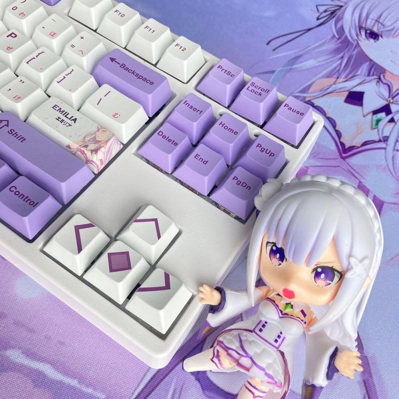 Emilia keycap Cherry Profile Re: zero theme anime PBT Dye thăng hoa bàn phím cơ học keycap