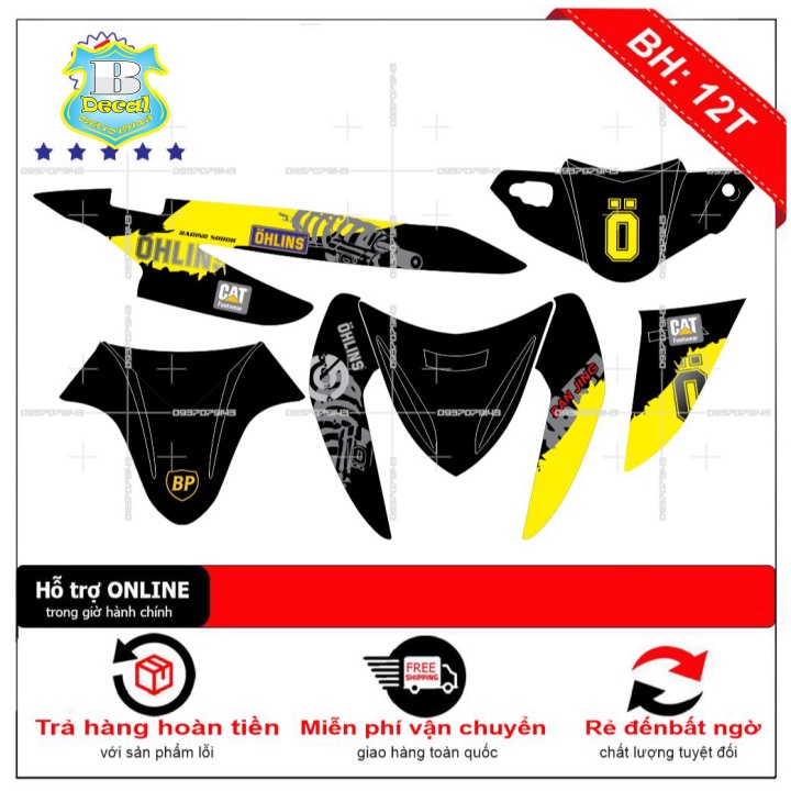 ( Quí khách vui lòng mang ra tiệm cho thợ dán ) Tem Click 110 ohlins đen