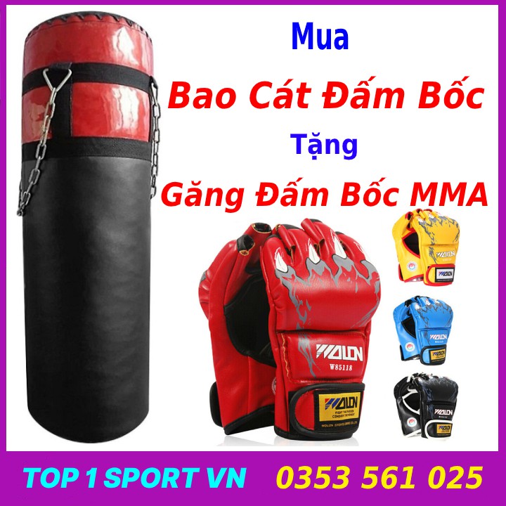 Bao cát đấm bốc boxing 100cm, D = 31cm đã nhồi sẵn ruột - Tặng kèm găng boxing mma walon - Bảo hành 6 tháng