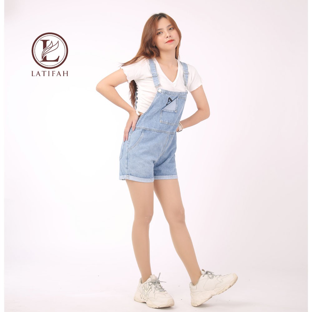 [Mã BMBAU50 giảm 50K đơn 150K] Quần yếm short jean LATIFAH thêu chữ A YJ007 phong cách trẻ hàn quốc