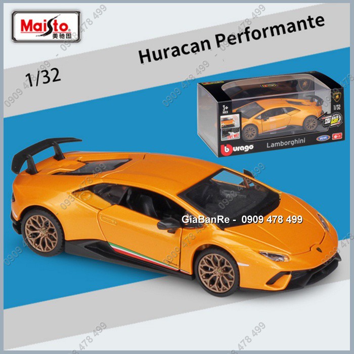 Xe Mô Hình Kim Loại Lambo Huracan Performance Tỉ Lệ 1:32 - Bburago - Hộp Mica - Xanh - 9751.3 - cam - 9751.4