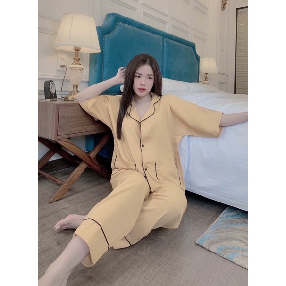 Bộ Đồ Pijama Nữ Lụa Tay Cộc Quần Dài Mát Mịn – Không Nhăn, Không Giãn, Không Phải màu | BigBuy360 - bigbuy360.vn