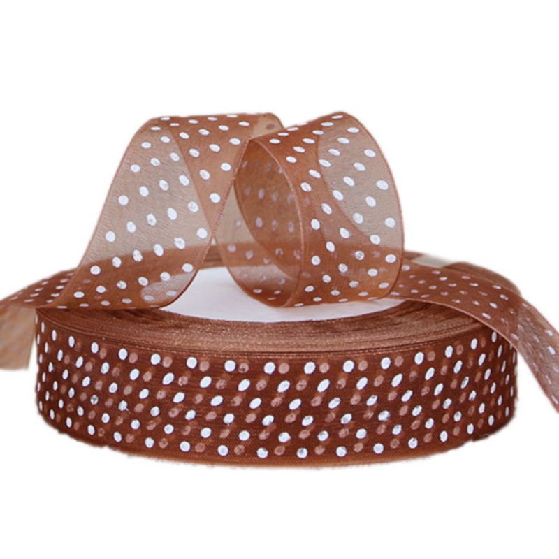 Cuộn Dây Ruy Băng Họa Tiết Chấm Bi 25mm Dài 50 Yards