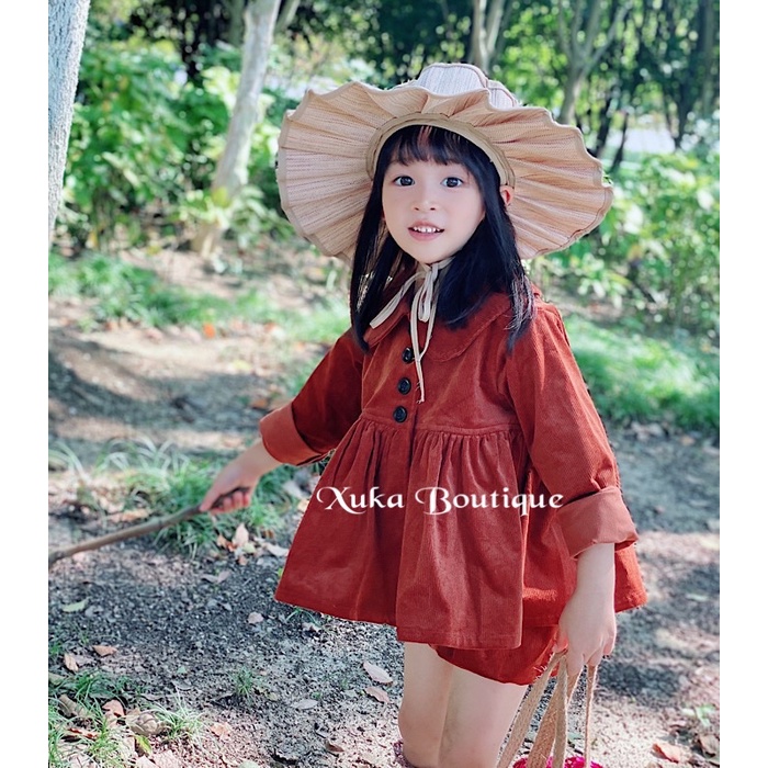 Bộ quần áo nhung thu đông Soft Cotton Cao Cấp màu nâu bé gái| Sét áo búp bê kèm quần nhung (Ảnh thật) sz 80-130