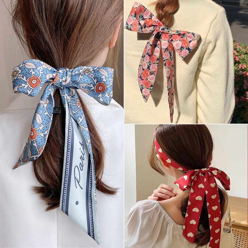 Khăn lụa Turban SUAKE 97x6 cm dùng buộc tóc trang trí túi xách móc khóa