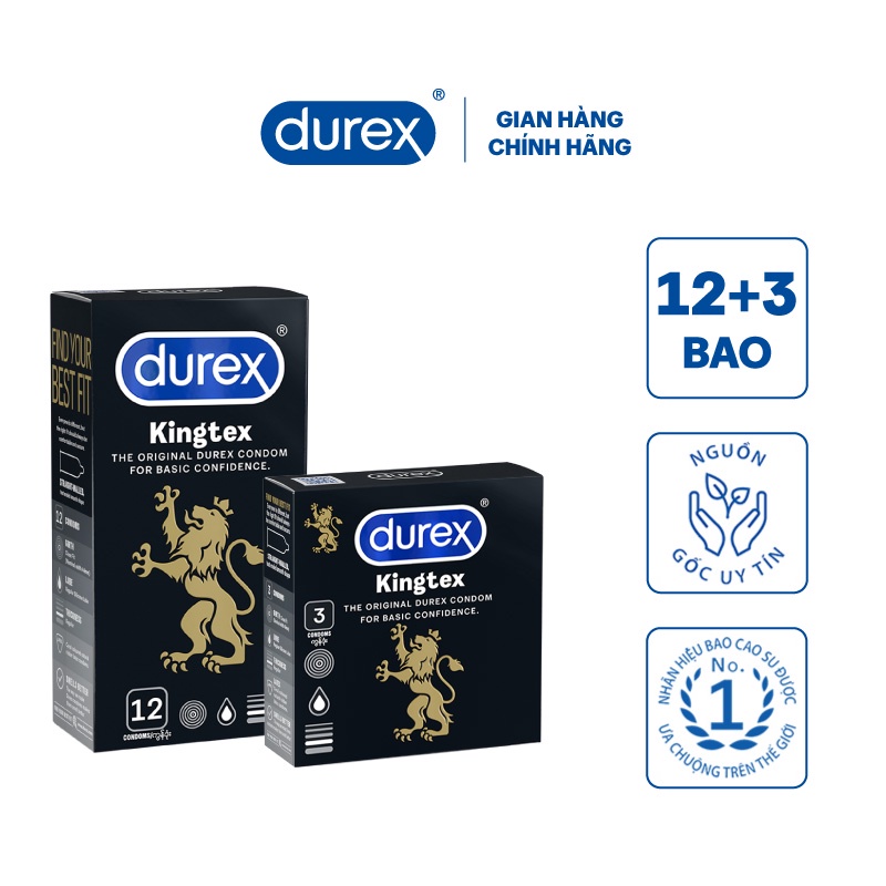 Bộ 1 Hộp Bao Cao Su Durex Kingtex (12 Cái/Hộ)p + 1 Hộp Bao Cao Su Kingtex (3 Cái/Hộp)