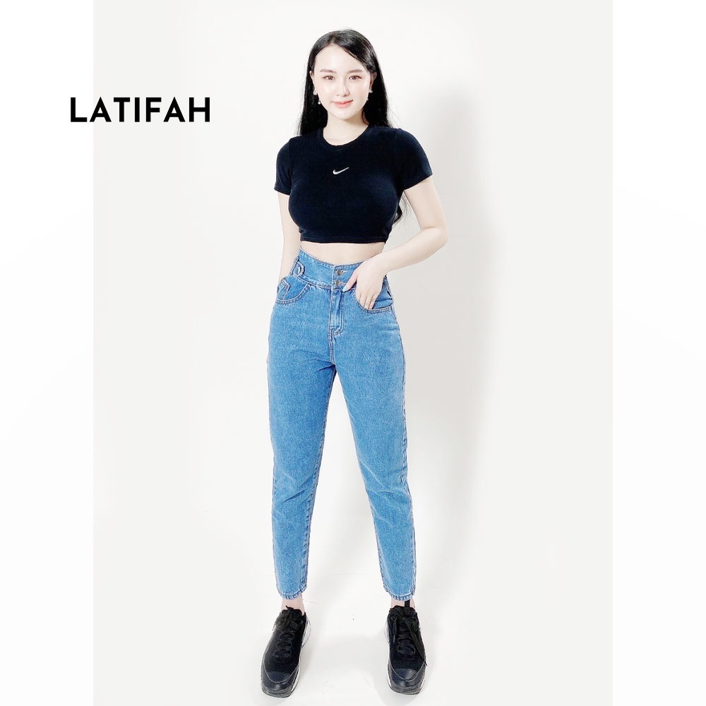 [Mã BMBAU50 giảm 7% đơn 99K] Quần baggy jeans nữ LATIFAH form rộng 2 bách vuông lưng thun QD016 phong cách hàn quốc