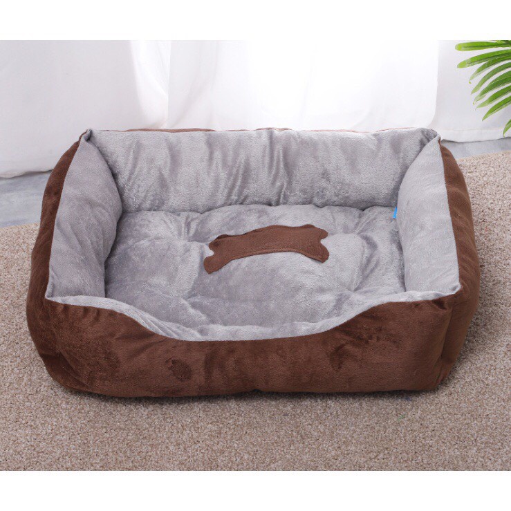 ổ nệm ngủ cho chó mèo tặng đồ chơi khúc xương size 1 đến 45kg - Nâu Xám