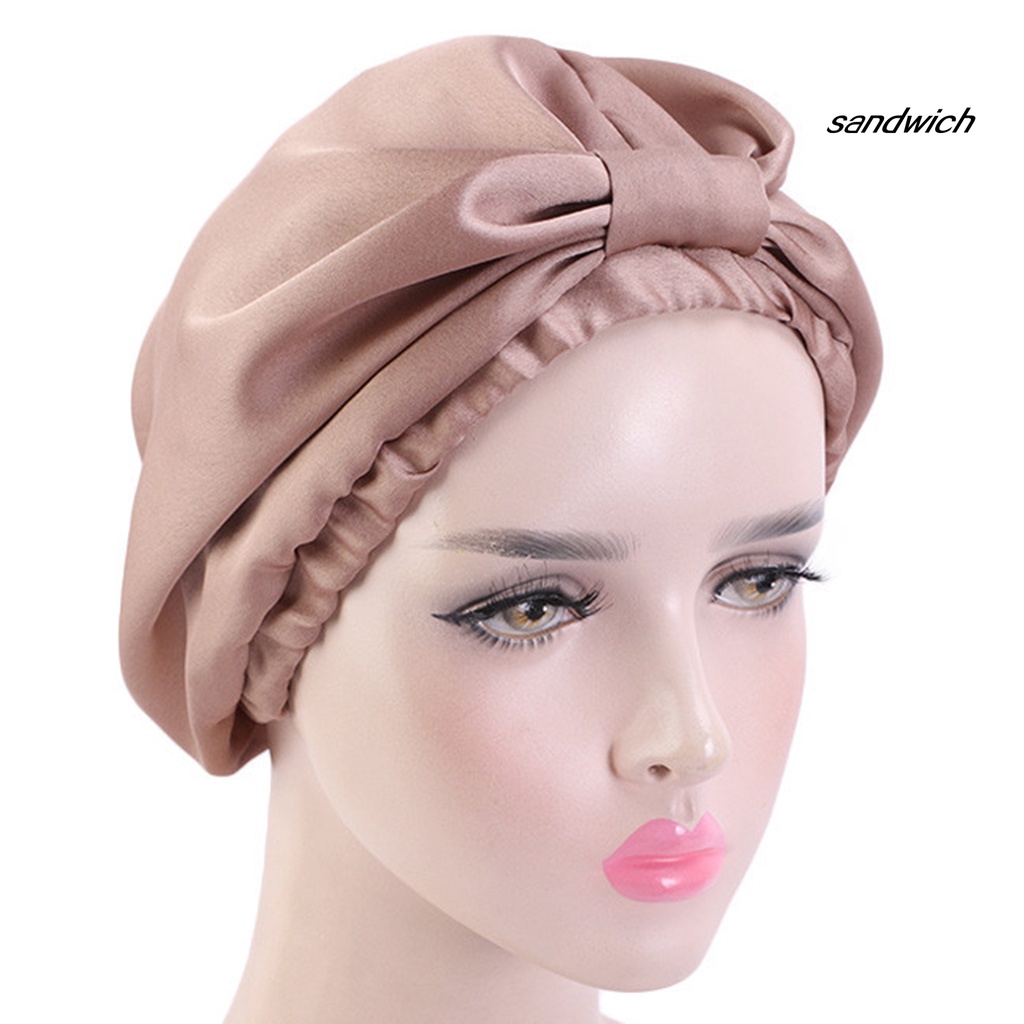 Mũ trùm đầu hai lớp màu trơn co giãn bảo vệ tóc khi ngủ thiết kế đơn giản