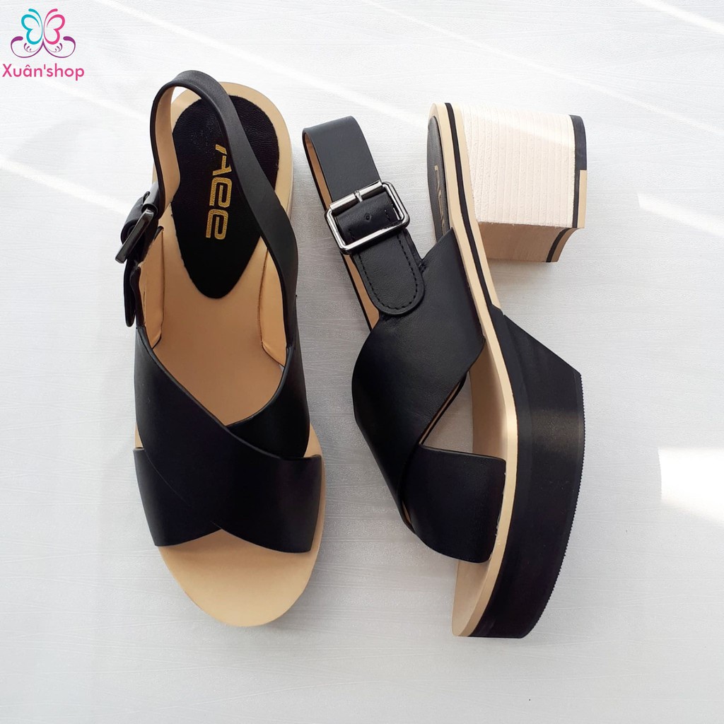 Sandal quai chéo Daphne, da trơn mịn, đế thô cao 6cm (có sẵn)