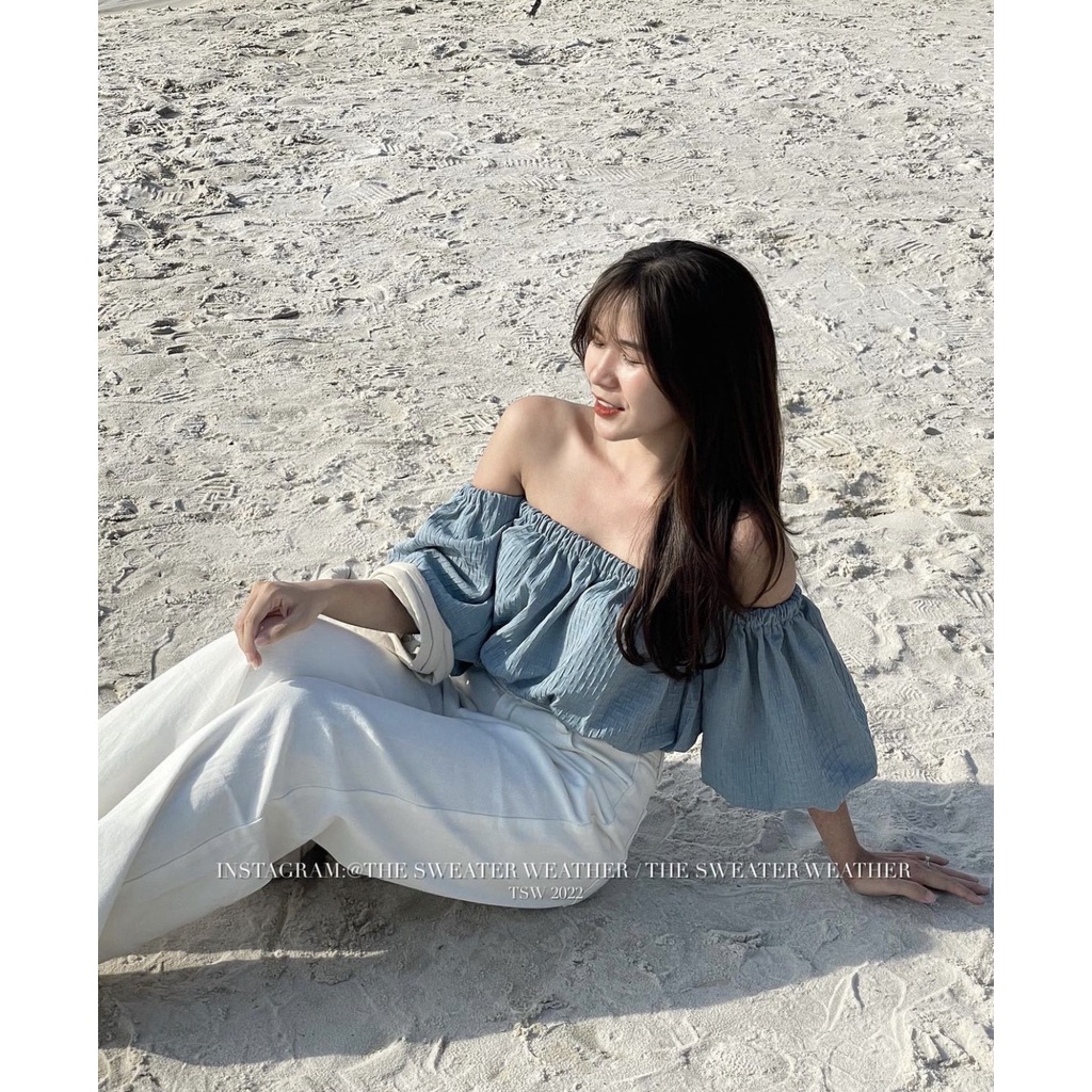 Áo trễ vai xốp tay siêu bồng croptop Hàn Quốc