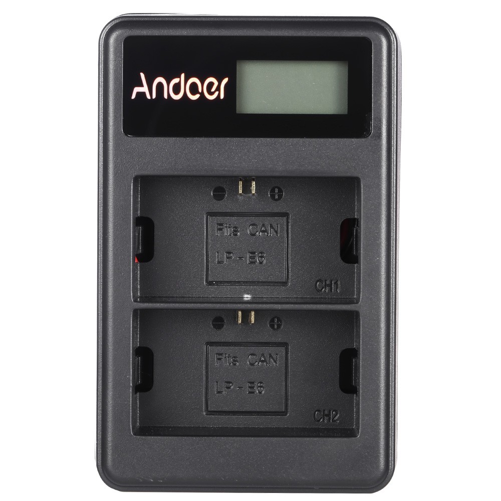 Ĩ Andoer LP-E6 Rechargeable LED Display Li-ion Battery Charger Pack 2-Slot USB Cable Kit for Canon EOS 6D 7D 70D 60D 5D