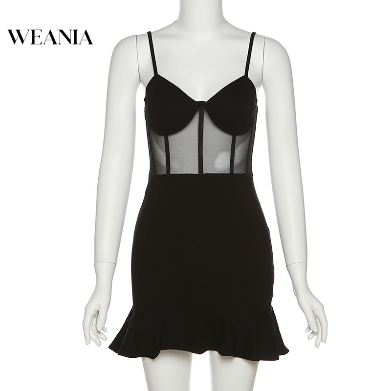 Đầm Mini Phối Lưới Hở Lưng Gợi Cảm Dành Cho Nữ