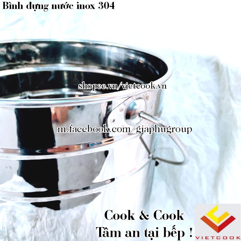 Xô inox 304 dung tích 10, 15, 20 lít đựng nước canh trường học Vietcook