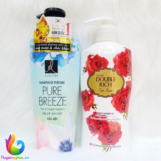 Combo Dầu Gội Elastine Pure Breeze 600ml + Sữa Tắm Double Rich Hoa Hồng 550g