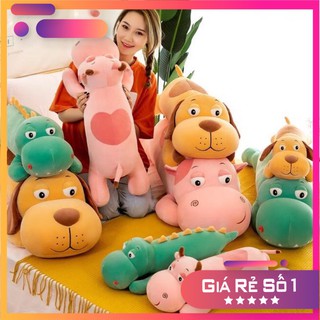 Gấu bông trâu hồng - khủng long xanh - chó vàng kích thước 80cm