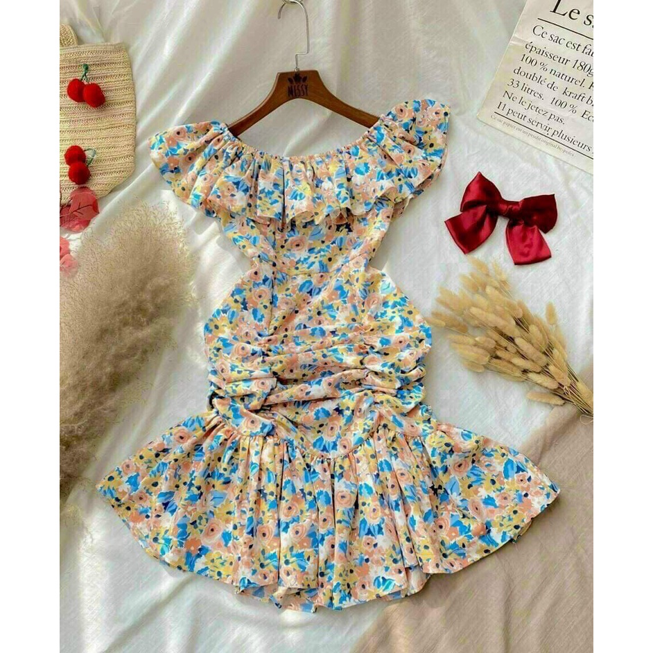 Đầm lụa hoa trễ vai xinh xắn fashionzero - 70172