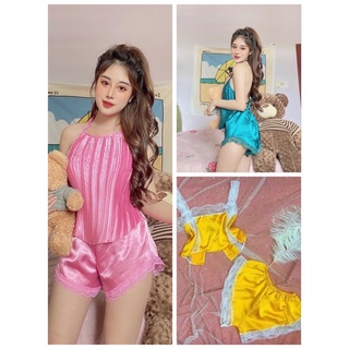 ❤️❤️❤️Siêu rẻ❤️❤️❤️Combo ba bộ yếm dập ly hồng xanh và ren trắng vàng siêu xinh xắn quyến rũ sexy chất phi lụa mềm mịn