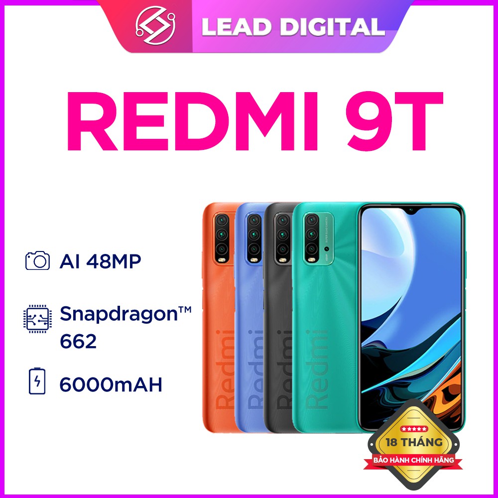 Điện Thoại Xiaomi Redmi 9T - 6GB/128GB - Pin 6000mAh - Chip Snapdragon 662 8 nhân - Bảo hành Chính hãng 18 tháng