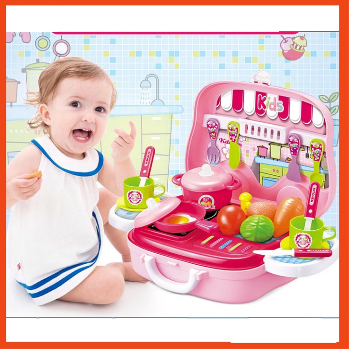 Bộ đồ chơi nấu ăn cho bé tập làm đầu bếp, kiểu vali thuận tiện mang đi chơi dễ dàng