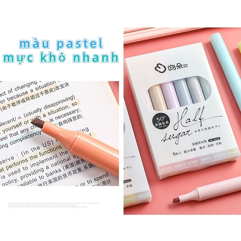 Set 6 Bút Đánh Dấu Nhiều Màu Sắc Phong Cách Hàn Quốc