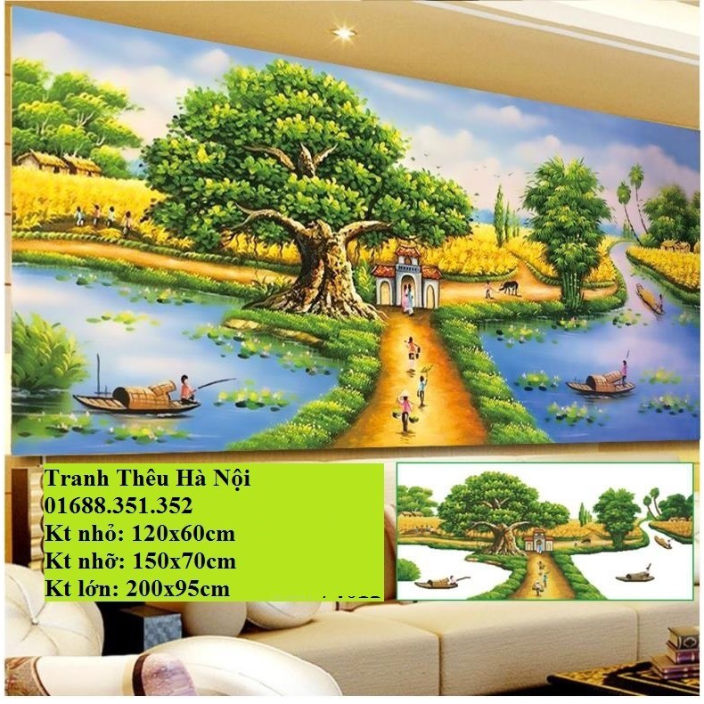 tranh đính đá phong cảnh làng quê việt nam kt 150x70cm