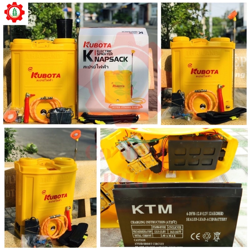 Bình phun khử khẩn, diệt khuẩn KUBOTA 20L 12V 12AH | 2 bơm | Công nghệ Thái Lan | Bình xịt điện