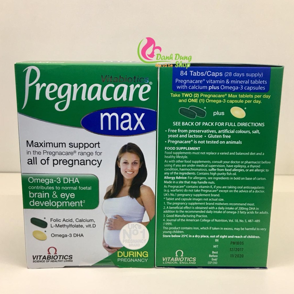 [Mã MKBC730 giảm 7(%) đơn 250K] Vitamin tổng hợp cho bà bầu Pregnacare Max UK date 2021