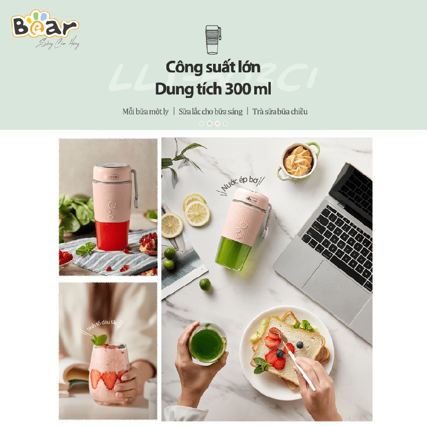 Máy xay sinh tố cầm tay Bear LLJ-B03C1, dung tích 300ml (Hàng chính hãng 1 đổi 1 trong 30 ngày, bảo hành 18 tháng)