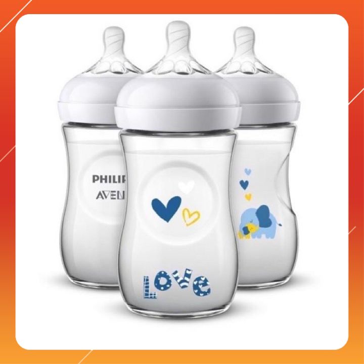 Set 3 Bình Sữa Philips Avent Dung Tích 260ml Mẫu Voi Xanh/Hồng