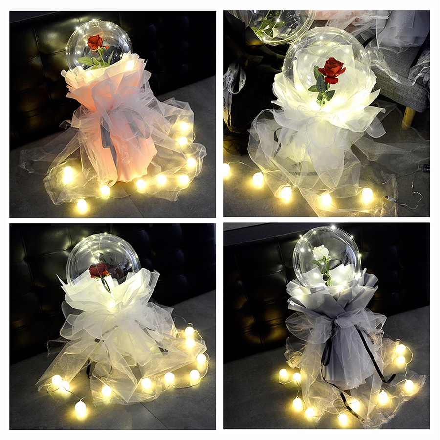 Bong Bóng Trong Suốt 22 Inch Hình Hoa Hồng Trang Trí Tiệc