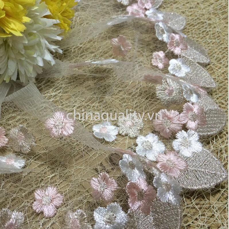 1yard vải ren thêu hoạ tiết vintage rộng 18cm dùng để trang trí đám cưới